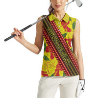 Samoan Culture Women Sleeveless Polo Shirt Hibiscus and Ula Fala with Tapa Pattern YellowColor LT03 - Polynesian Pride