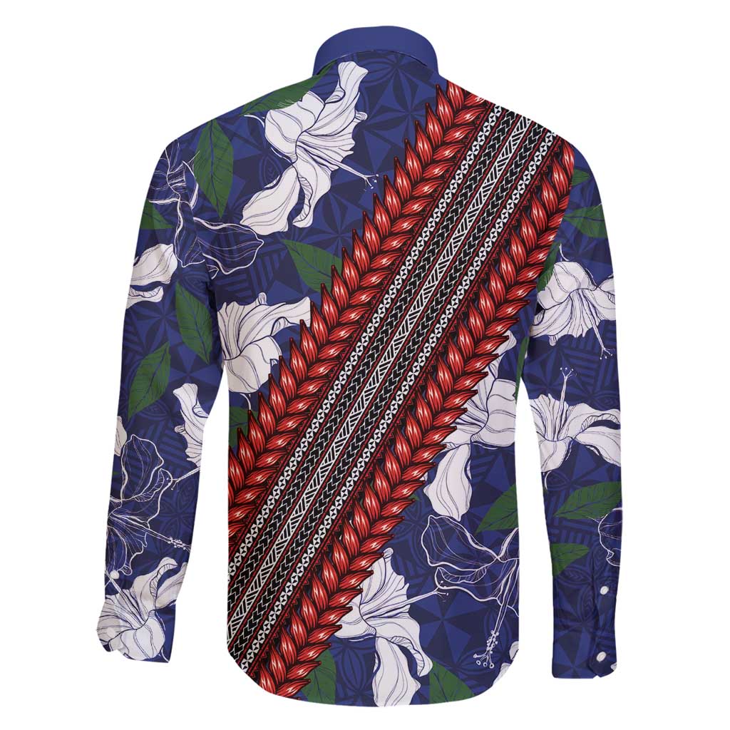 Samoan Culture Family Matching Long Sleeve Bodycon Dress and Hawaiian Shirt Hibiscus and Ula Fala with Tapa Pattern Blue Color LT03 - Polynesian Pride