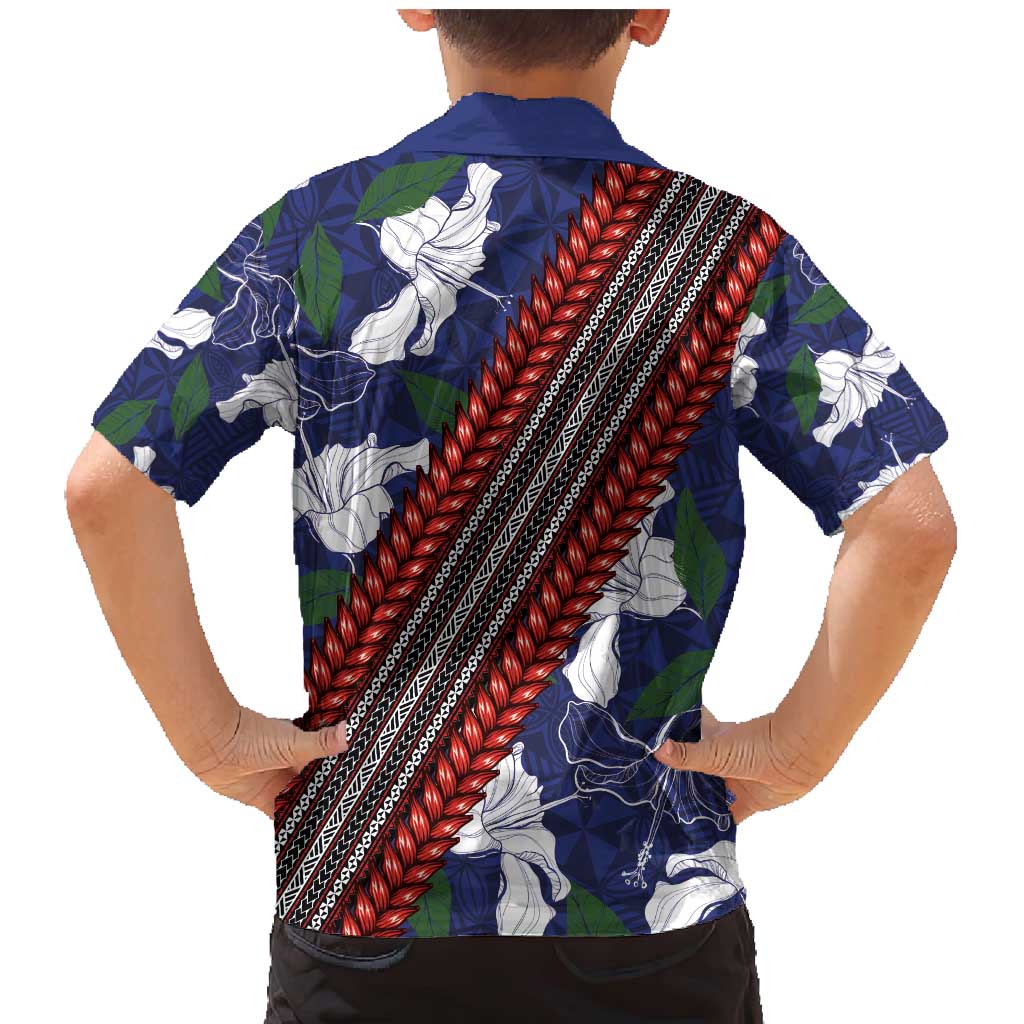 Samoan Culture Family Matching Mermaid Dress and Hawaiian Shirt Hibiscus and Ula Fala with Tapa Pattern Blue Color LT03 - Polynesian Pride