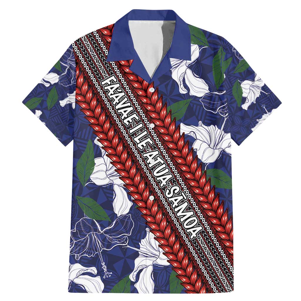 Samoan Culture Family Matching Mermaid Dress and Hawaiian Shirt Hibiscus and Ula Fala with Tapa Pattern Blue Color LT03 Dad's Shirt - Short Sleeve Blue - Polynesian Pride