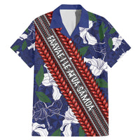 Samoan Culture Family Matching Mermaid Dress and Hawaiian Shirt Hibiscus and Ula Fala with Tapa Pattern Blue Color LT03 Dad's Shirt - Short Sleeve Blue - Polynesian Pride