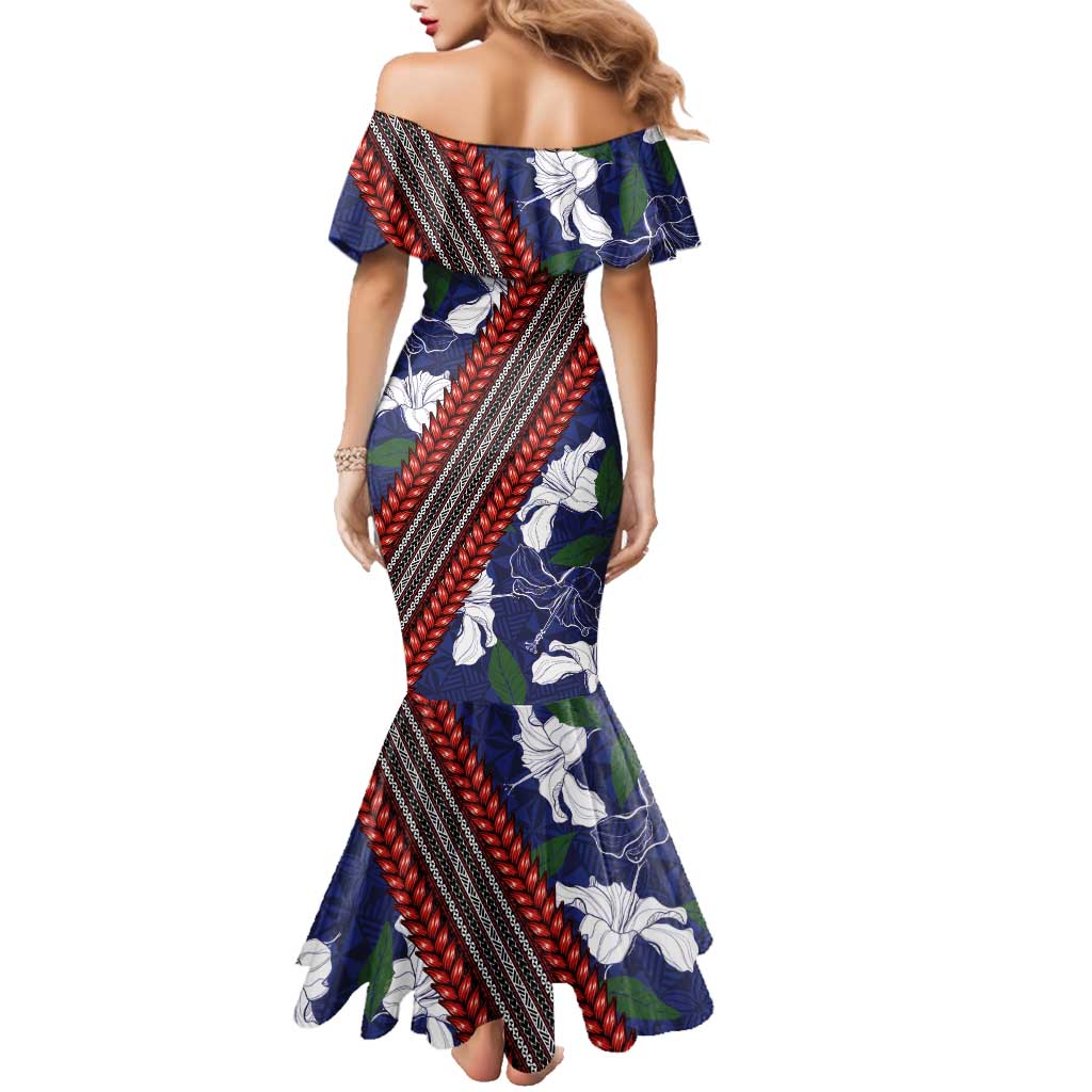 Samoan Culture Family Matching Mermaid Dress and Hawaiian Shirt Hibiscus and Ula Fala with Tapa Pattern Blue Color LT03 - Polynesian Pride