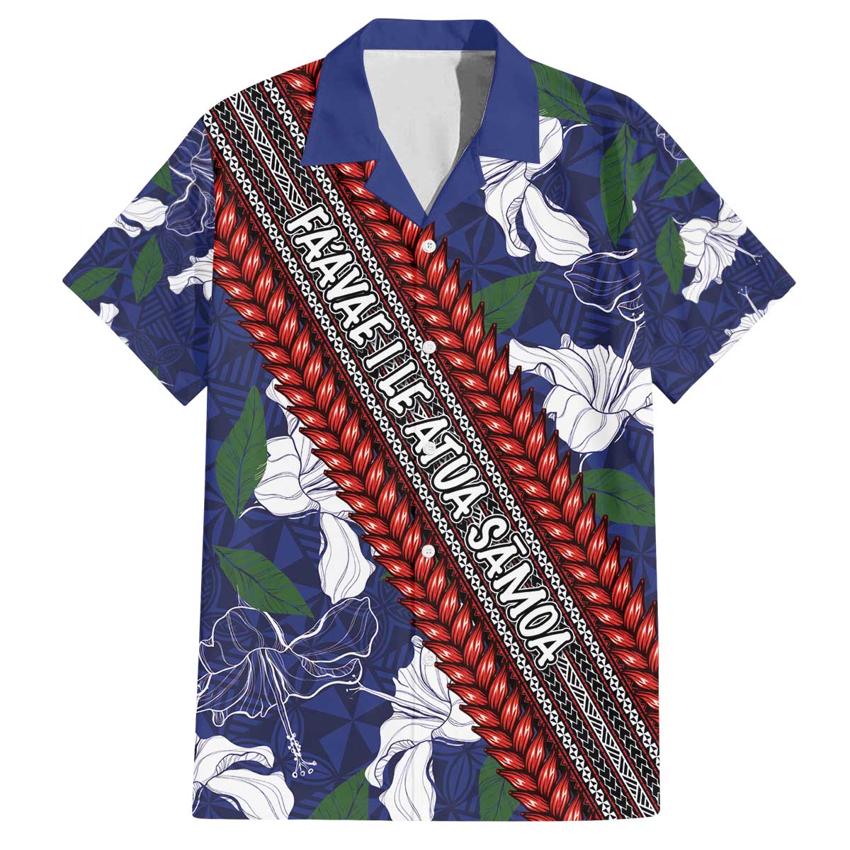 Samoan Culture Family Matching Puletasi and Hawaiian Shirt Hibiscus and Ula Fala with Tapa Pattern Blue Color LT03 Dad's Shirt - Short Sleeve Blue - Polynesian Pride