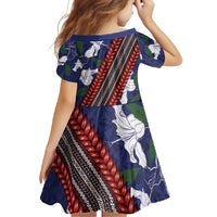 Samoan Culture Family Matching Summer Maxi Dress and Hawaiian Shirt Hibiscus and Ula Fala with Tapa Pattern Blue Color LT03 - Polynesian Pride