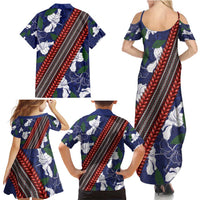Samoan Culture Family Matching Summer Maxi Dress and Hawaiian Shirt Hibiscus and Ula Fala with Tapa Pattern Blue Color LT03 - Polynesian Pride