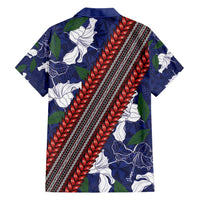 Samoan Culture Family Matching Summer Maxi Dress and Hawaiian Shirt Hibiscus and Ula Fala with Tapa Pattern Blue Color LT03 - Polynesian Pride