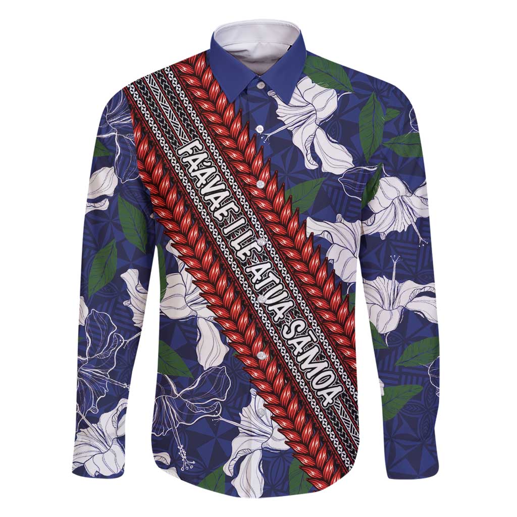 Samoan Culture Family Matching Summer Maxi Dress and Hawaiian Shirt Hibiscus and Ula Fala with Tapa Pattern Blue Color LT03 Dad's Shirt - Long Sleeve Blue - Polynesian Pride