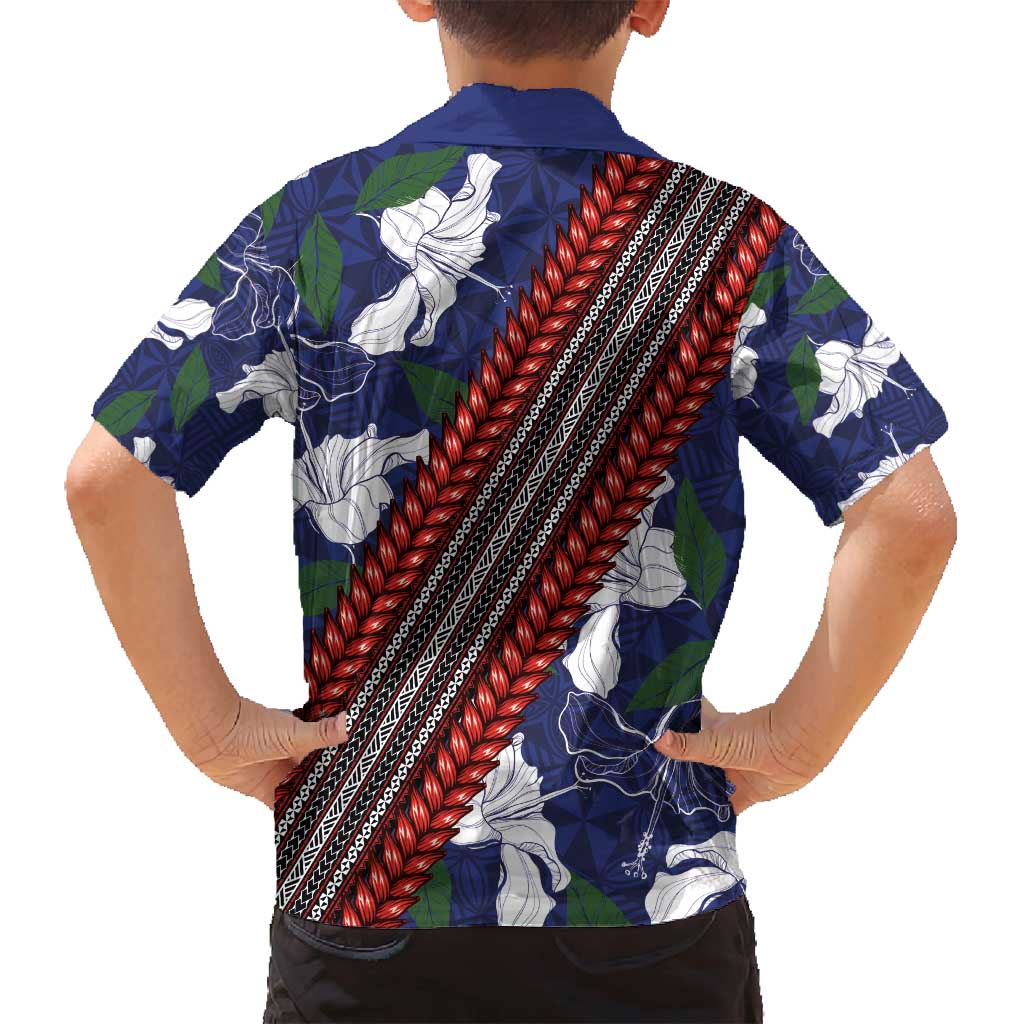 Samoan Culture Family Matching Tank Maxi Dress and Hawaiian Shirt Hibiscus and Ula Fala with Tapa Pattern Blue Color LT03 - Polynesian Pride
