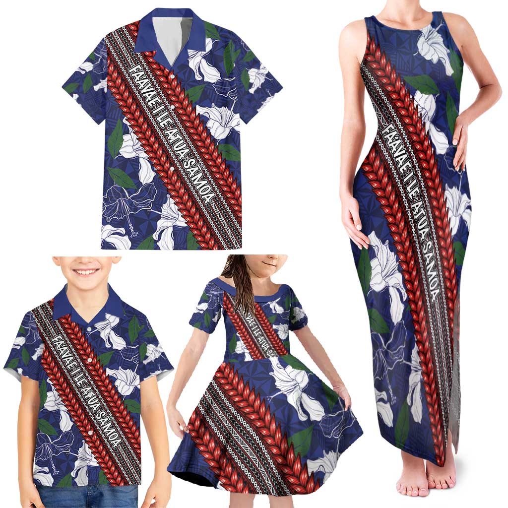 Samoan Culture Family Matching Tank Maxi Dress and Hawaiian Shirt Hibiscus and Ula Fala with Tapa Pattern Blue Color LT03 - Polynesian Pride