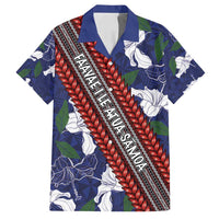 Samoan Culture Family Matching Tank Maxi Dress and Hawaiian Shirt Hibiscus and Ula Fala with Tapa Pattern Blue Color LT03 Dad's Shirt - Short Sleeve Blue - Polynesian Pride