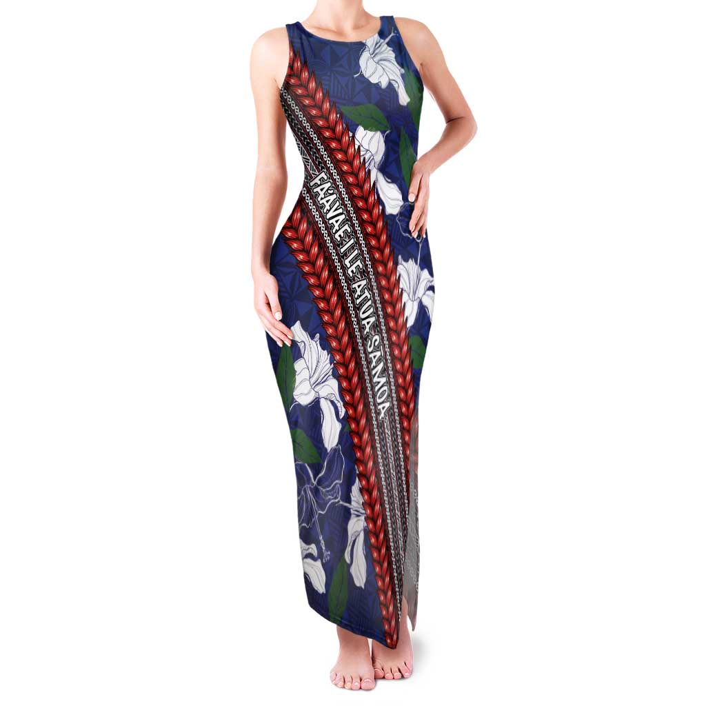 Samoan Culture Family Matching Tank Maxi Dress and Hawaiian Shirt Hibiscus and Ula Fala with Tapa Pattern Blue Color LT03 Mom's Dress Blue - Polynesian Pride