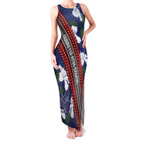 Samoan Culture Family Matching Tank Maxi Dress and Hawaiian Shirt Hibiscus and Ula Fala with Tapa Pattern Blue Color LT03 Mom's Dress Blue - Polynesian Pride
