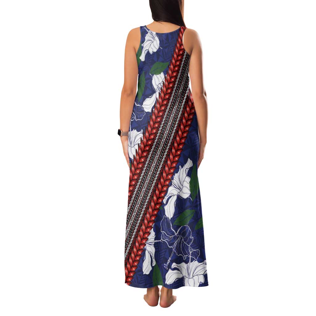 Samoan Culture Family Matching Tank Maxi Dress and Hawaiian Shirt Hibiscus and Ula Fala with Tapa Pattern Blue Color LT03 - Polynesian Pride