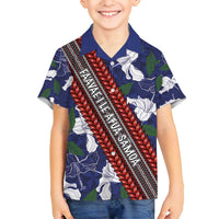 Samoan Culture Family Matching Tank Maxi Dress and Hawaiian Shirt Hibiscus and Ula Fala with Tapa Pattern Blue Color LT03 Son's Shirt Blue - Polynesian Pride