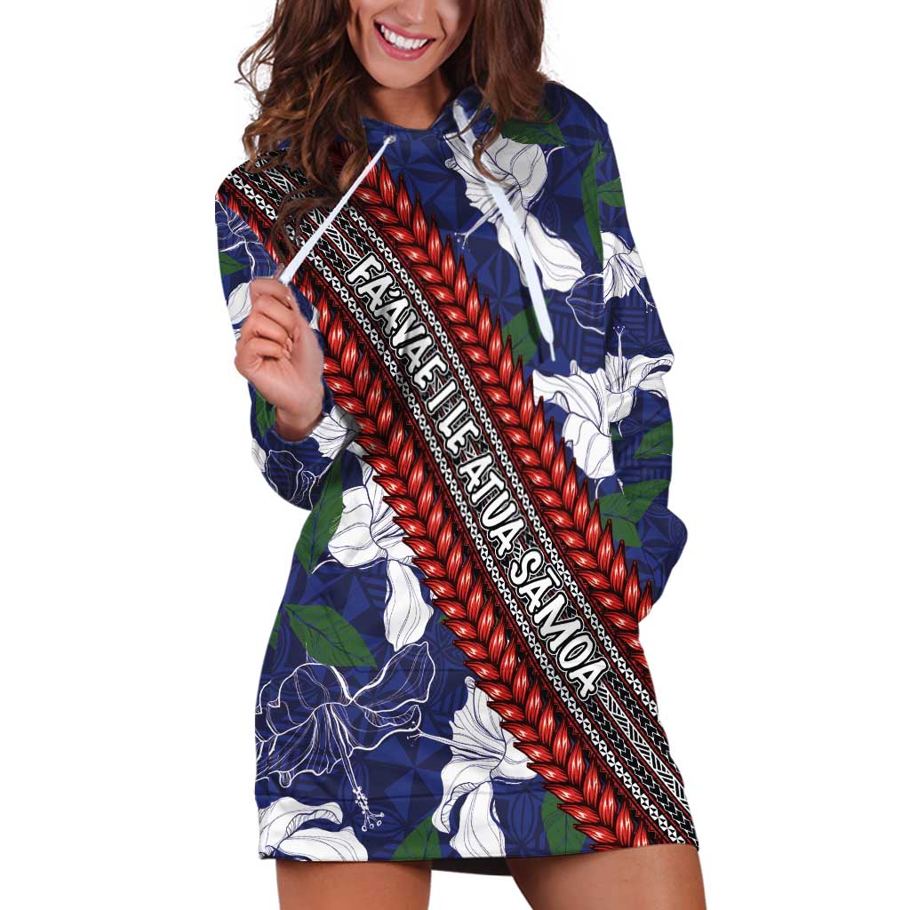 Samoan Culture Hoodie Dress Hibiscus and Ula Fala with Tapa Pattern Blue Color LT03 Blue - Polynesian Pride