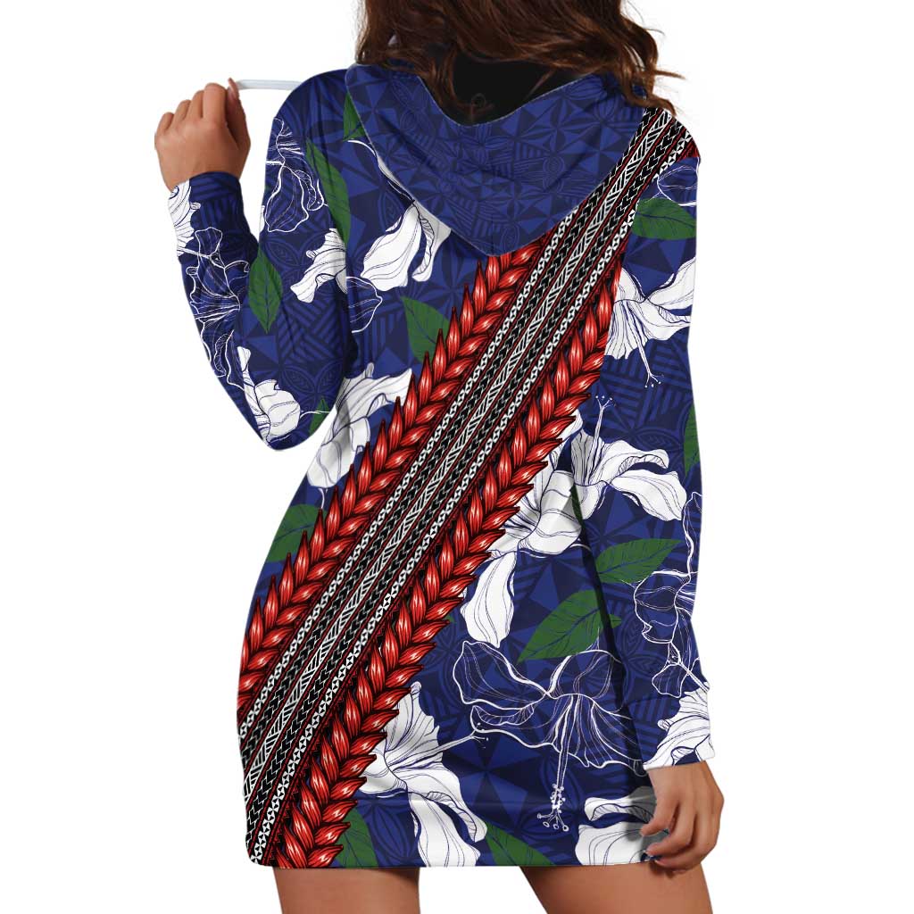 Samoan Culture Hoodie Dress Hibiscus and Ula Fala with Tapa Pattern Blue Color LT03 - Polynesian Pride