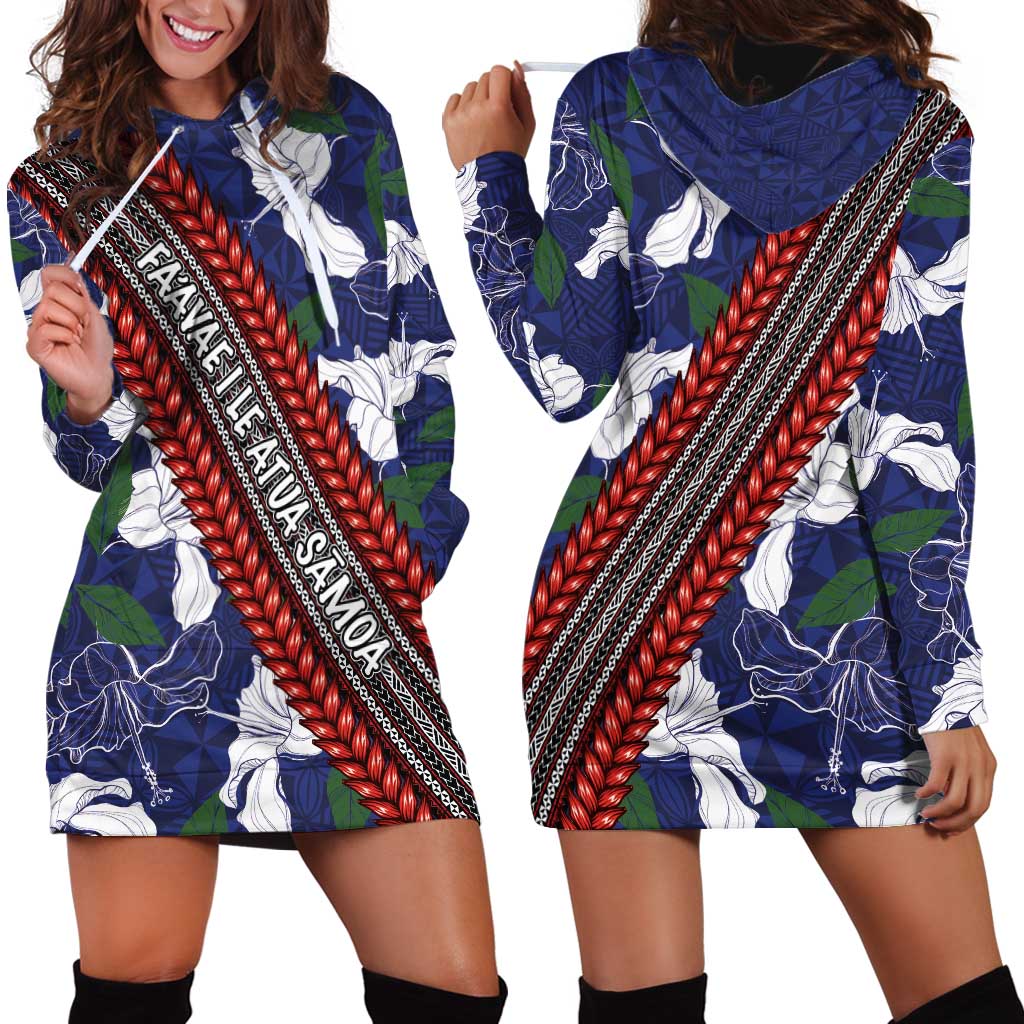 Samoan Culture Hoodie Dress Hibiscus and Ula Fala with Tapa Pattern Blue Color LT03 - Polynesian Pride