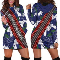 Samoan Culture Hoodie Dress Hibiscus and Ula Fala with Tapa Pattern Blue Color LT03 - Polynesian Pride
