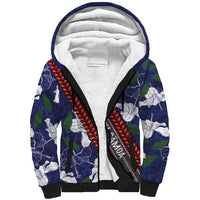 Samoan Culture Sherpa Hoodie Hibiscus and Ula Fala with Tapa Pattern Blue Color LT03 Unisex Blue - Polynesian Pride