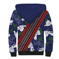 Samoan Culture Sherpa Hoodie Hibiscus and Ula Fala with Tapa Pattern Blue Color LT03 - Polynesian Pride
