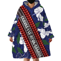 Samoan Culture Wearable Blanket Hoodie Hibiscus and Ula Fala with Tapa Pattern Blue Color LT03 - Polynesian Pride
