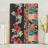 Hawaiian Hibiscus and Tropical Leaves Canvas Wall Art Patchwork Grunge Abstract Vintage Style LT03 Without Frame Black - Polynesian Pride