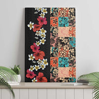 Hawaiian Hibiscus and Tropical Leaves Canvas Wall Art Patchwork Grunge Abstract Vintage Style LT03 - Polynesian Pride