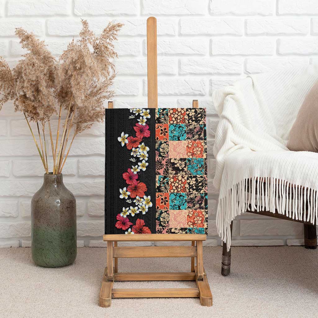 Hawaiian Hibiscus and Tropical Leaves Canvas Wall Art Patchwork Grunge Abstract Vintage Style LT03 - Polynesian Pride