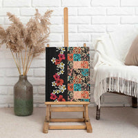 Hawaiian Hibiscus and Tropical Leaves Canvas Wall Art Patchwork Grunge Abstract Vintage Style LT03 - Polynesian Pride