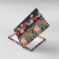 Hawaiian Hibiscus and Tropical Leaves Canvas Wall Art Patchwork Grunge Abstract Vintage Style LT03 With Frame Black - Polynesian Pride