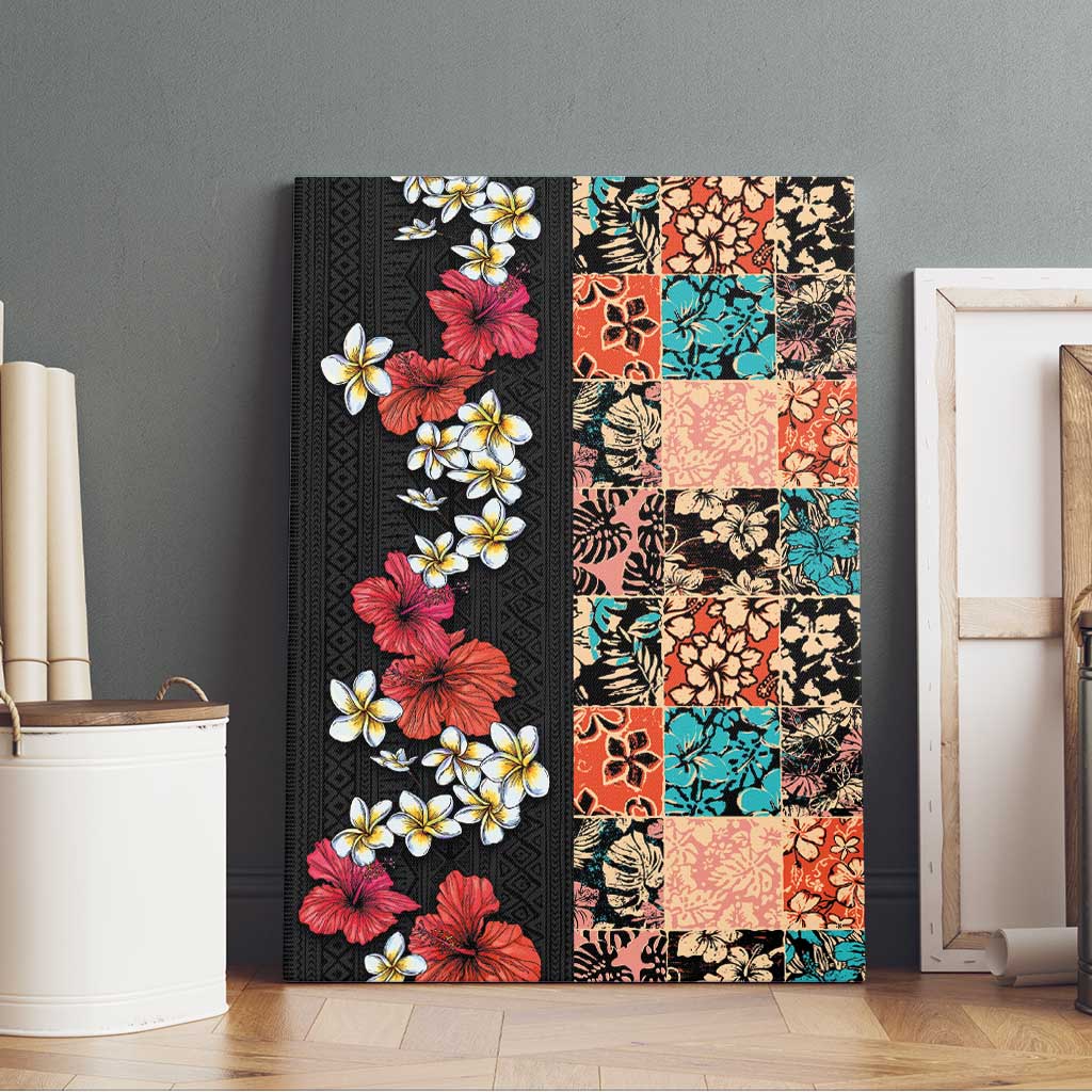Hawaiian Hibiscus and Tropical Leaves Canvas Wall Art Patchwork Grunge Abstract Vintage Style LT03 - Polynesian Pride