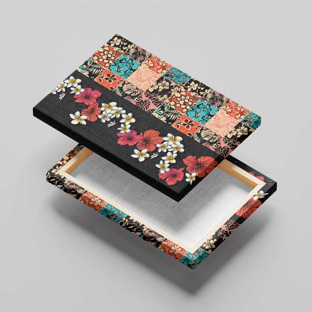 Hawaiian Hibiscus and Tropical Leaves Canvas Wall Art Patchwork Grunge Abstract Vintage Style LT03 - Polynesian Pride