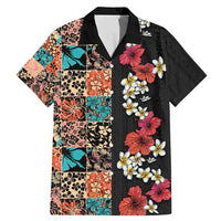Hawaiian Hibiscus and Tropical Leaves Family Matching Mermaid Dress and Hawaiian Shirt Patchwork Grunge Abstract Vintage Style LT03 Dad's Shirt - Short Sleeve Black - Polynesian Pride