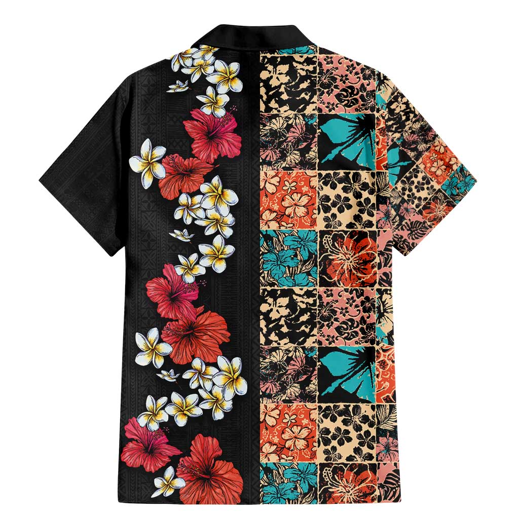 Hawaiian Hibiscus and Tropical Leaves Family Matching Mermaid Dress and Hawaiian Shirt Patchwork Grunge Abstract Vintage Style LT03 - Polynesian Pride