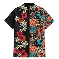 Hawaiian Hibiscus and Tropical Leaves Family Matching Mermaid Dress and Hawaiian Shirt Patchwork Grunge Abstract Vintage Style LT03 - Polynesian Pride
