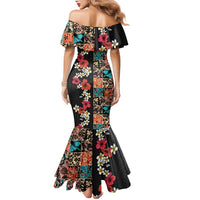 Hawaiian Hibiscus and Tropical Leaves Family Matching Mermaid Dress and Hawaiian Shirt Patchwork Grunge Abstract Vintage Style LT03 - Polynesian Pride