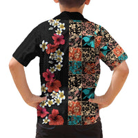 Hawaiian Hibiscus and Tropical Leaves Family Matching Off Shoulder Maxi Dress and Hawaiian Shirt Patchwork Grunge Abstract Vintage Style LT03 - Polynesian Pride
