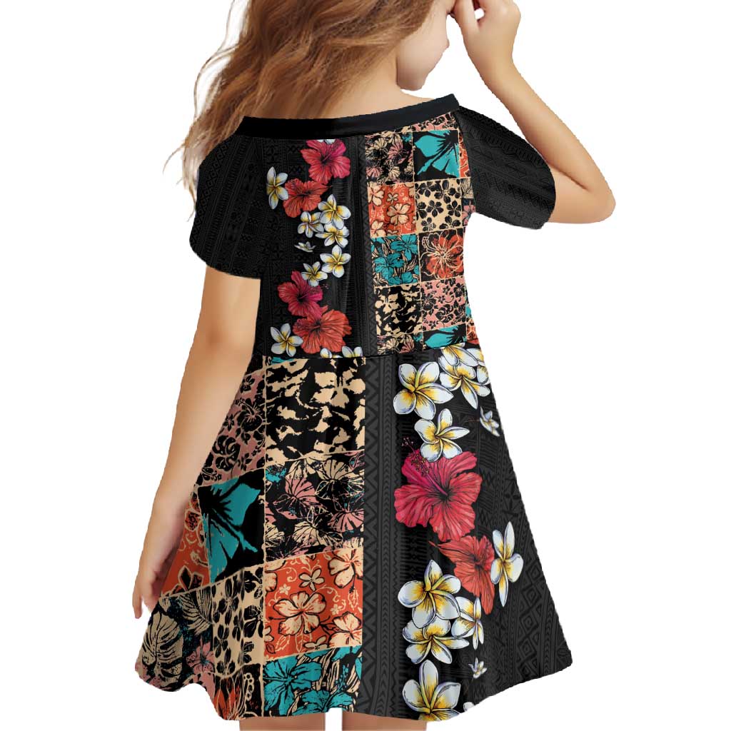 Hawaiian Hibiscus and Tropical Leaves Family Matching Off Shoulder Maxi Dress and Hawaiian Shirt Patchwork Grunge Abstract Vintage Style LT03 - Polynesian Pride