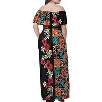 Hawaiian Hibiscus and Tropical Leaves Family Matching Off Shoulder Maxi Dress and Hawaiian Shirt Patchwork Grunge Abstract Vintage Style LT03 - Polynesian Pride
