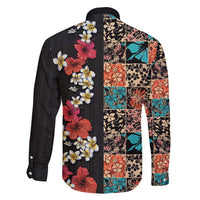 Hawaiian Hibiscus and Tropical Leaves Family Matching Short Sleeve Bodycon Dress and Hawaiian Shirt Patchwork Grunge Abstract Vintage Style LT03 - Polynesian Pride