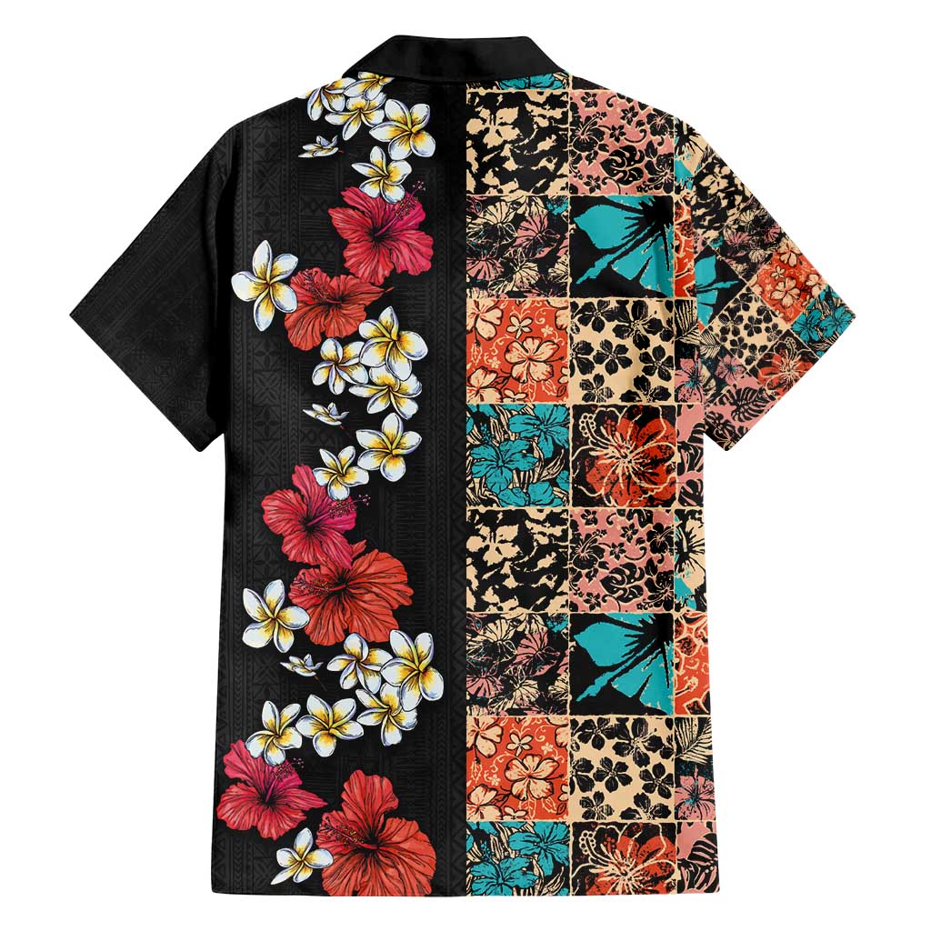 Hawaiian Hibiscus and Tropical Leaves Family Matching Summer Maxi Dress and Hawaiian Shirt Patchwork Grunge Abstract Vintage Style LT03 - Polynesian Pride