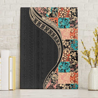 Hawaiian Hibiscus and Tropical Leaves Canvas Wall Art Patchwork Grunge Abstract and Tapa Tribal Pattern Half Style LT03 Without Frame Black - Polynesian Pride