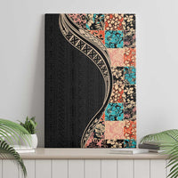 Hawaiian Hibiscus and Tropical Leaves Canvas Wall Art Patchwork Grunge Abstract and Tapa Tribal Pattern Half Style LT03 - Polynesian Pride
