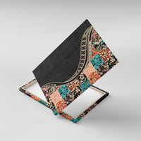 Hawaiian Hibiscus and Tropical Leaves Canvas Wall Art Patchwork Grunge Abstract and Tapa Tribal Pattern Half Style LT03 With Frame Black - Polynesian Pride
