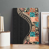 Hawaiian Hibiscus and Tropical Leaves Canvas Wall Art Patchwork Grunge Abstract and Tapa Tribal Pattern Half Style LT03 - Polynesian Pride