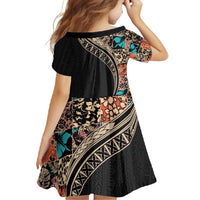 Hawaiian Hibiscus and Tropical Leaves Family Matching Mermaid Dress and Hawaiian Shirt Patchwork Grunge Abstract and Tapa Tribal Pattern Half Style LT03 - Polynesian Pride