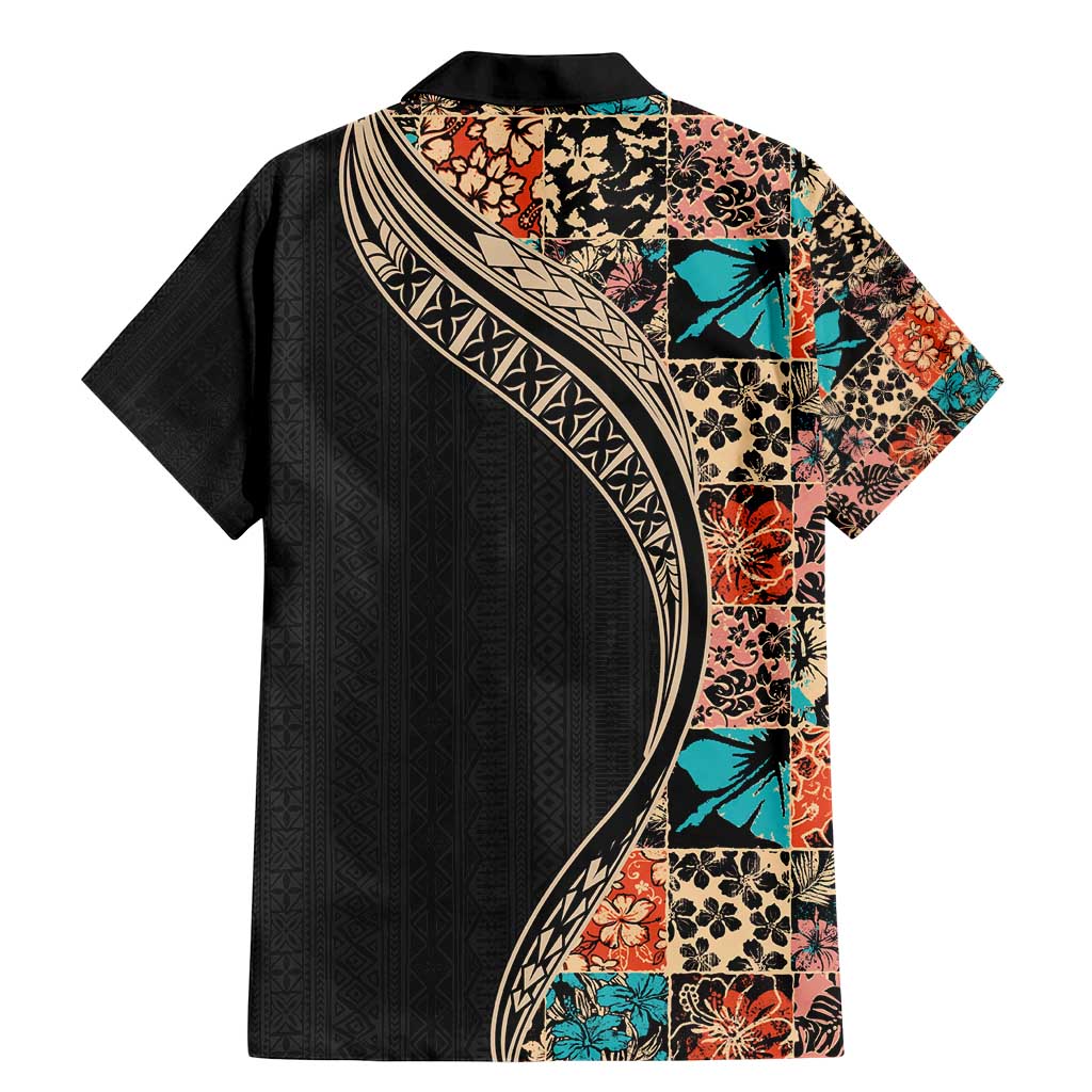 Hawaiian Hibiscus and Tropical Leaves Family Matching Mermaid Dress and Hawaiian Shirt Patchwork Grunge Abstract and Tapa Tribal Pattern Half Style LT03 - Polynesian Pride