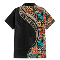 Hawaiian Hibiscus and Tropical Leaves Family Matching Mermaid Dress and Hawaiian Shirt Patchwork Grunge Abstract and Tapa Tribal Pattern Half Style LT03 - Polynesian Pride