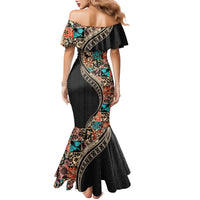 Hawaiian Hibiscus and Tropical Leaves Family Matching Mermaid Dress and Hawaiian Shirt Patchwork Grunge Abstract and Tapa Tribal Pattern Half Style LT03 - Polynesian Pride