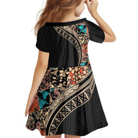 Hawaiian Hibiscus and Tropical Leaves Family Matching Off Shoulder Maxi Dress and Hawaiian Shirt Patchwork Grunge Abstract and Tapa Tribal Pattern Half Style LT03 - Polynesian Pride